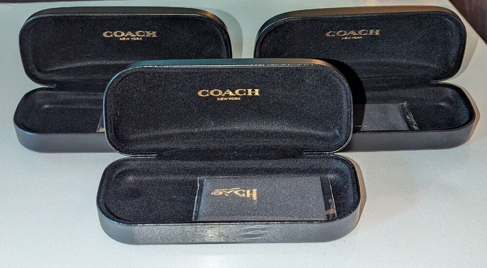 3 Coach Sunglases Hard 6" Leather Case black leather iconic logo Cleaning Cloths